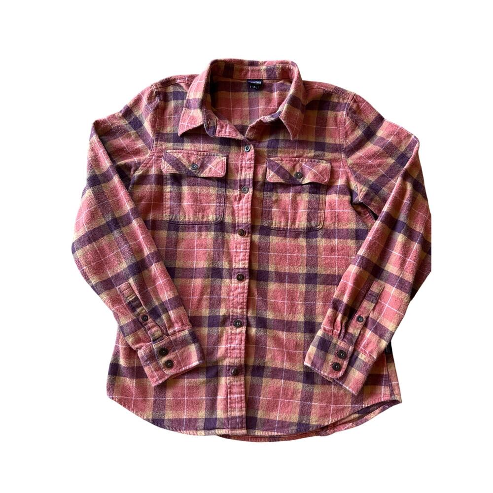 Patagonia Orange Maroon Yellow Tartan Plaid Women’s M Organic Cotton Flannel